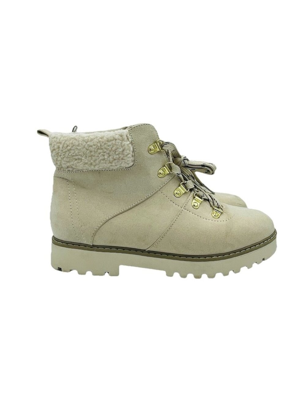 St. John's Bay Womens Shoes Size 9.5 Wide Beige Faux Fur Ankle Boots Memory Foam
